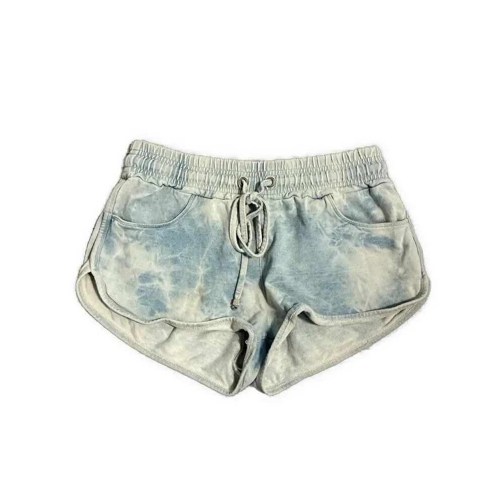 Forever 21 Blue Tie Dye Knit Drawstring Sweat Shorts Small